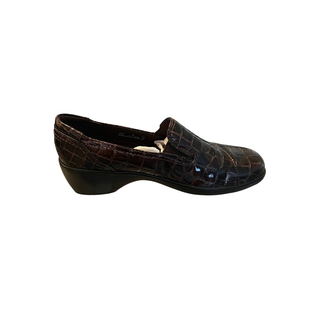 Clarks Bendables Womens 9N Brown Croc Patent Leather Wedge Loafers Slip On Shoes - Picture 6 of 11